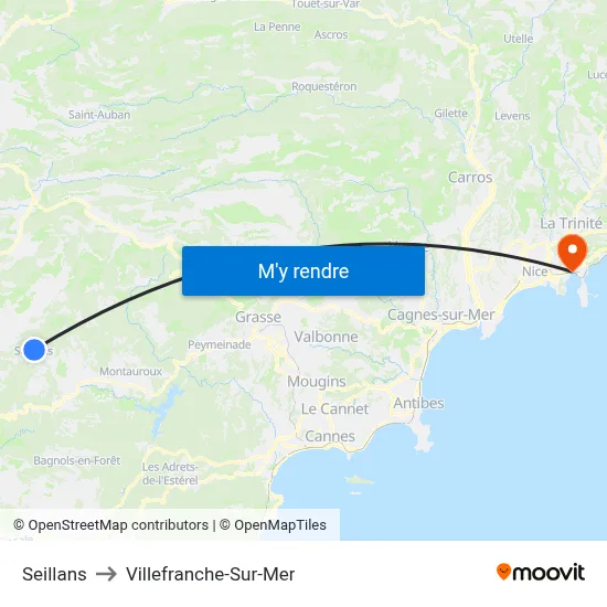 Seillans to Villefranche-Sur-Mer map