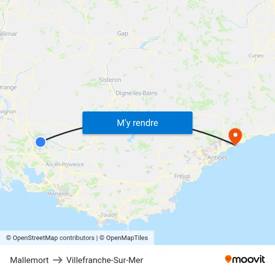Mallemort to Villefranche-Sur-Mer map