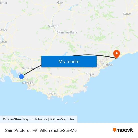 Saint-Victoret to Villefranche-Sur-Mer map