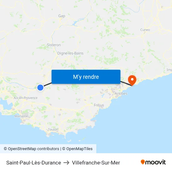 Saint-Paul-Lès-Durance to Villefranche-Sur-Mer map