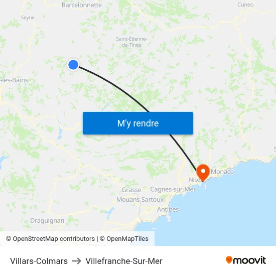 Villars-Colmars to Villefranche-Sur-Mer map