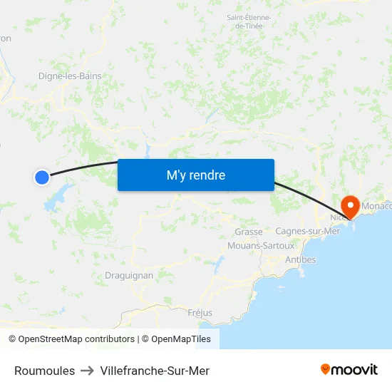 Roumoules to Villefranche-Sur-Mer map