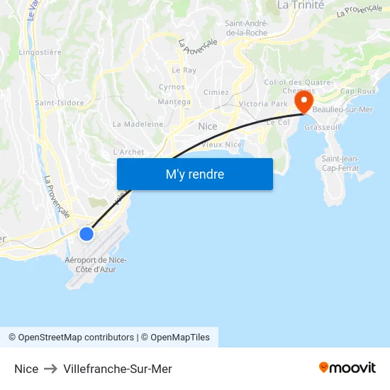 Nice to Villefranche-Sur-Mer map