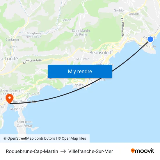 Roquebrune-Cap-Martin to Villefranche-Sur-Mer map