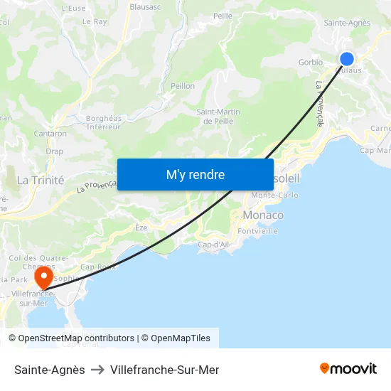 Sainte-Agnès to Villefranche-Sur-Mer map