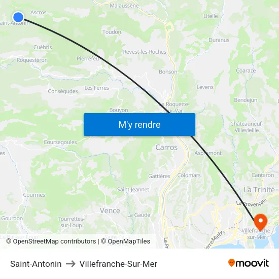 Saint-Antonin to Villefranche-Sur-Mer map