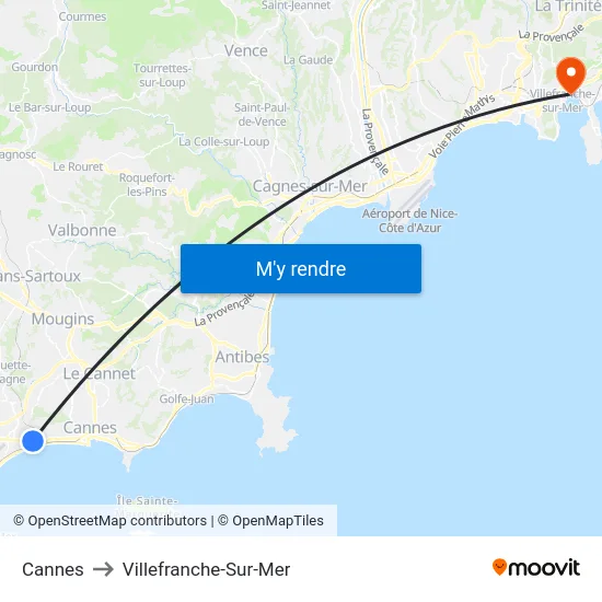 Cannes to Villefranche-Sur-Mer map