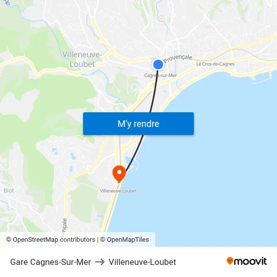 Gare Cagnes-Sur-Mer to Villeneuve-Loubet map