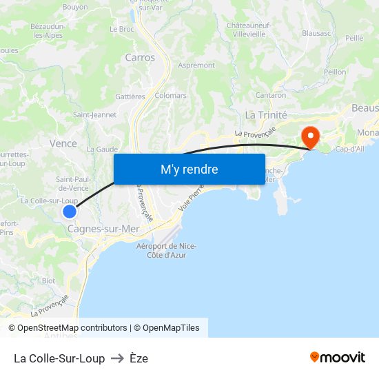 La Colle-Sur-Loup to Èze map