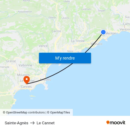 Sainte-Agnès to Le Cannet map