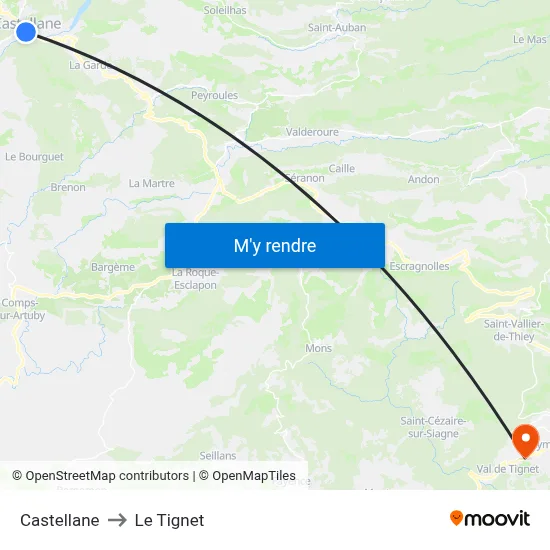 Castellane to Le Tignet map