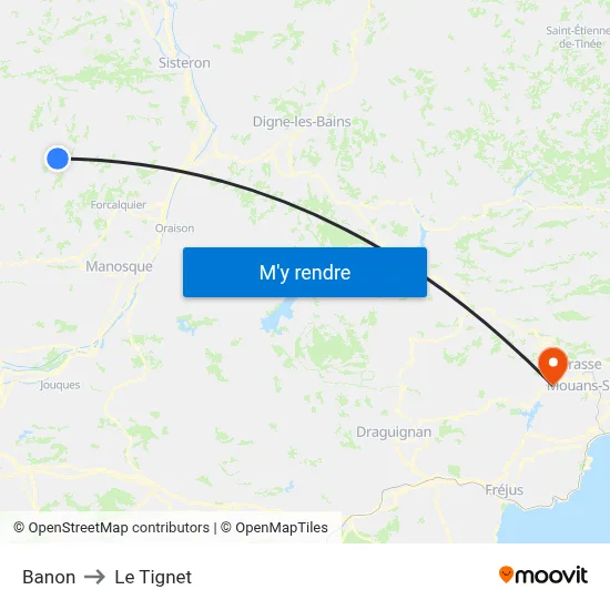 Banon to Le Tignet map