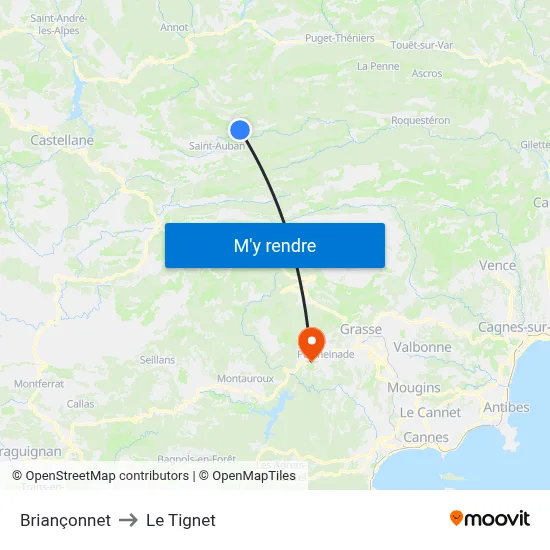 Briançonnet to Le Tignet map