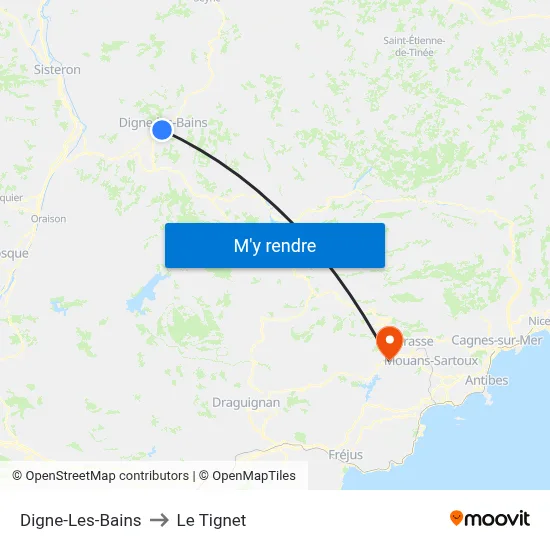 Digne-Les-Bains to Le Tignet map