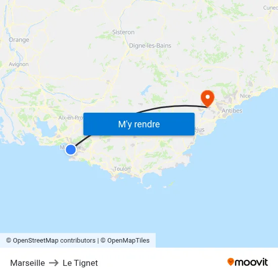 Marseille to Le Tignet map