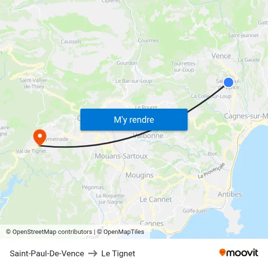 Saint-Paul-De-Vence to Le Tignet map
