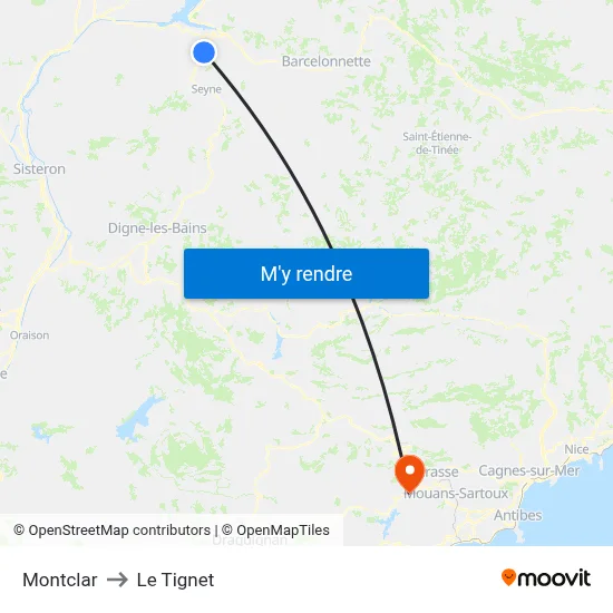 Montclar to Le Tignet map