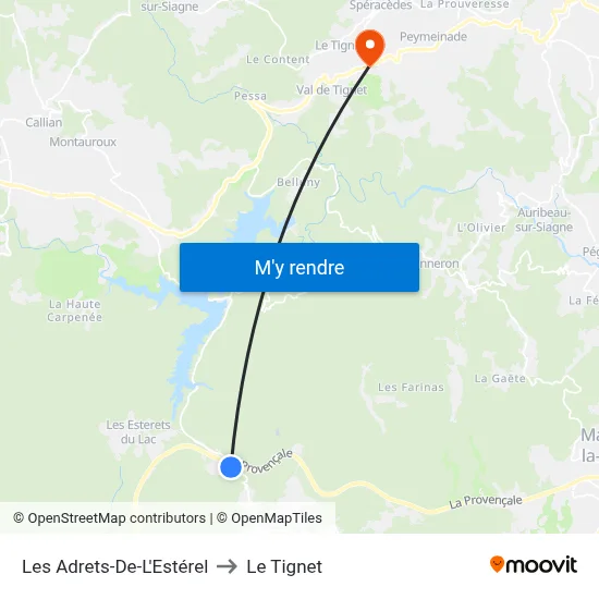 Les Adrets-De-L'Estérel to Le Tignet map