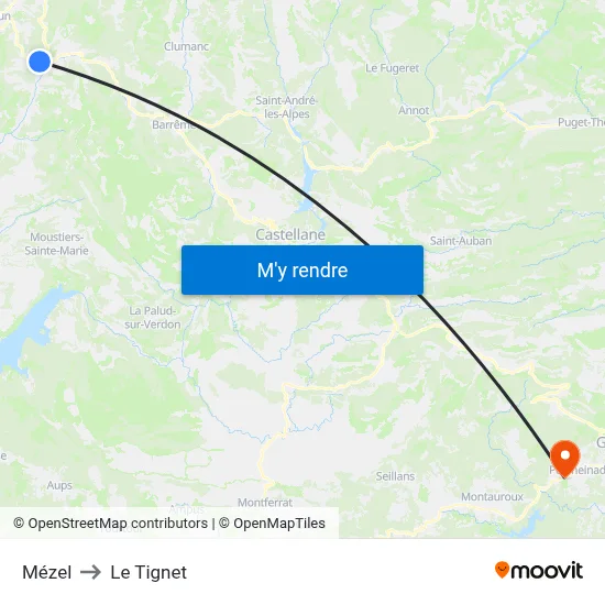 Mézel to Le Tignet map