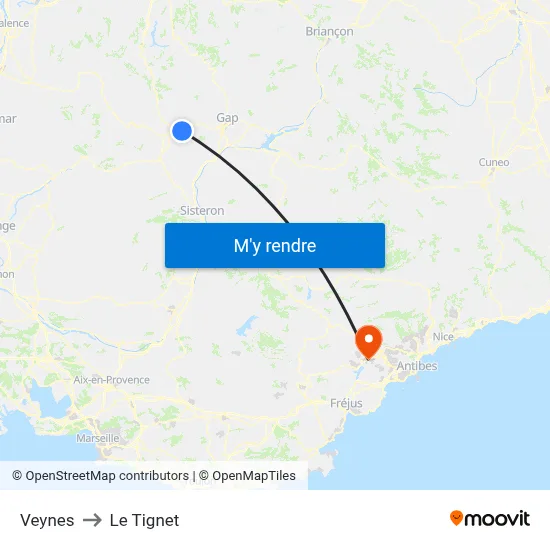 Veynes to Le Tignet map