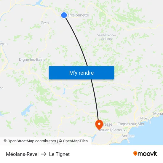 Méolans-Revel to Le Tignet map