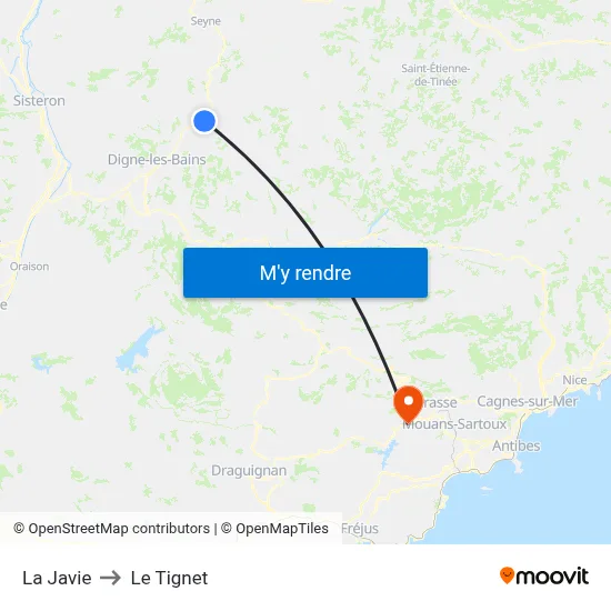 La Javie to Le Tignet map