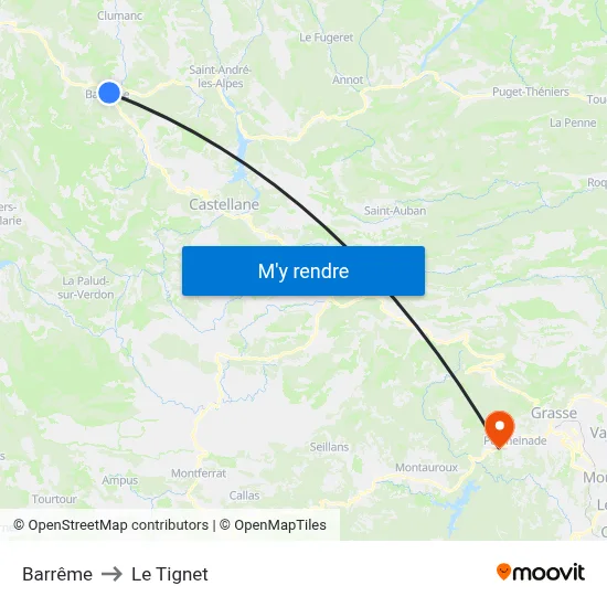Barrême to Le Tignet map