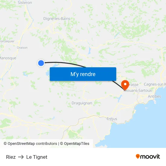 Riez to Le Tignet map