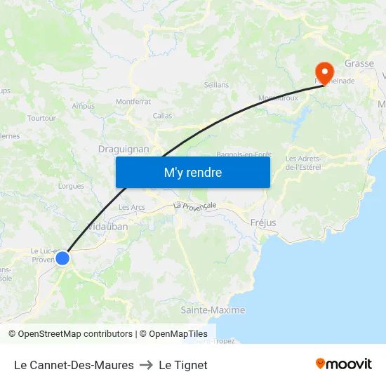 Le Cannet-Des-Maures to Le Tignet map