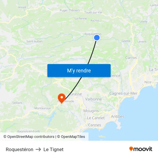 Roquestéron to Le Tignet map