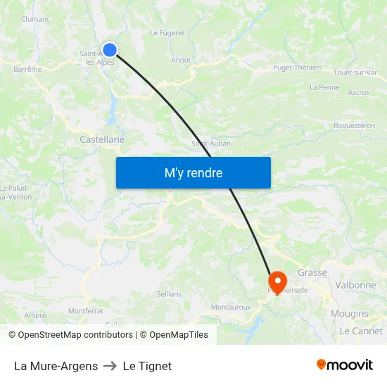 La Mure-Argens to Le Tignet map