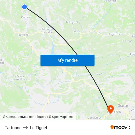 Tartonne to Le Tignet map