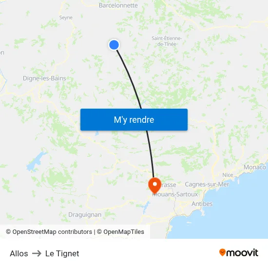 Allos to Le Tignet map