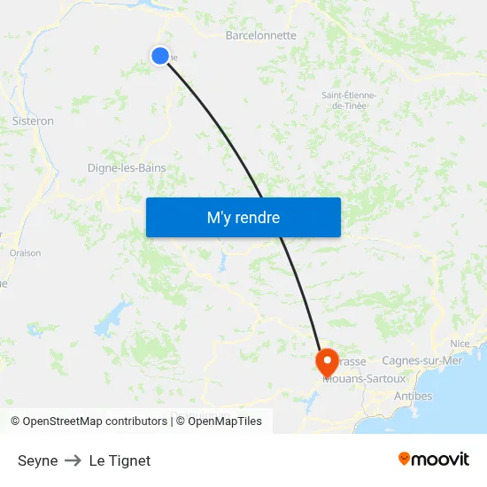 Seyne to Le Tignet map