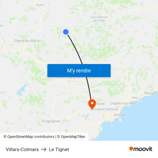 Villars-Colmars to Le Tignet map
