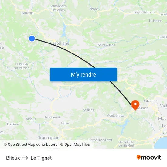 Blieux to Le Tignet map