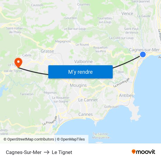 Cagnes-Sur-Mer to Le Tignet map