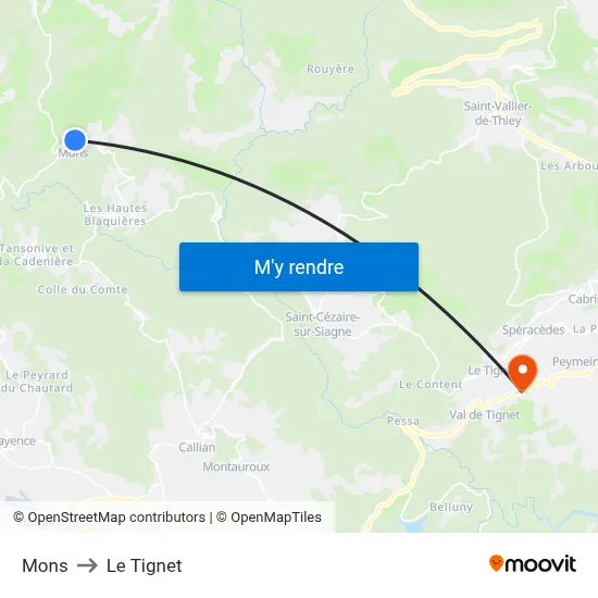 Mons to Le Tignet map