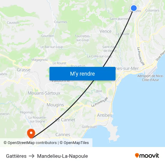 Gattières to Mandelieu-La-Napoule map