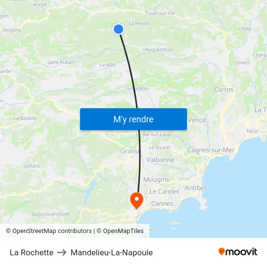 La Rochette to Mandelieu-La-Napoule map