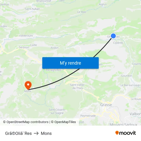 Grã©Oliã¨Res to Mons map