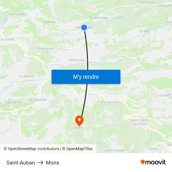 Saint-Auban to Mons map