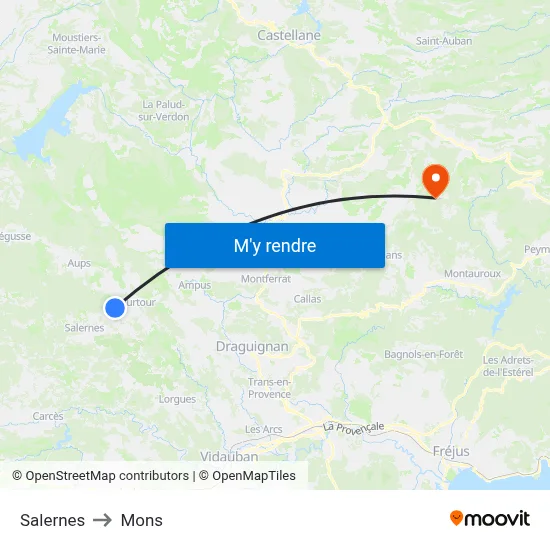Salernes to Mons map