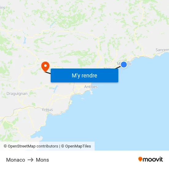 Monaco to Mons map