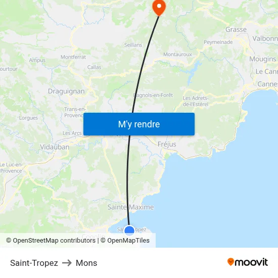 Saint-Tropez to Mons map