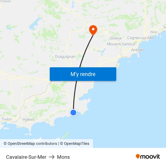 Cavalaire-Sur-Mer to Mons map