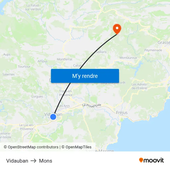 Vidauban to Mons map