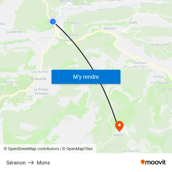 Séranon to Mons map