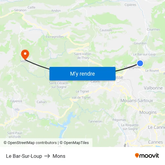 Le Bar-Sur-Loup to Mons map