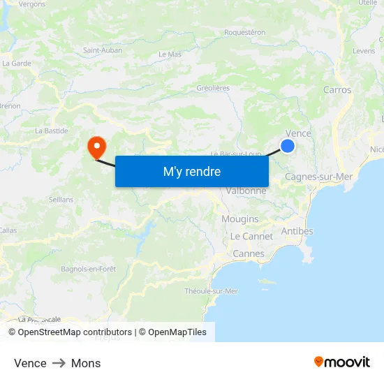 Vence to Mons map
